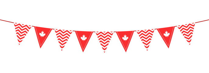 Wall Mural - Canada day. Canada day flag decoration. Triangle pennant chain and confetti for Canada day celebration decoration.