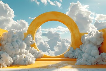 Wall Mural - Abstract Minimalist Surreal Landscape with Recessed Tunnel and Ethereal Clouds