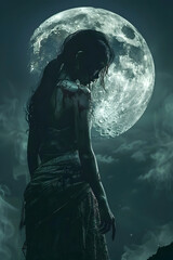 Sticker - Bewitching Nocturnal Presence:A Haunting Ethereal Figure against the Backdrop of a Moody Lunar Landscape