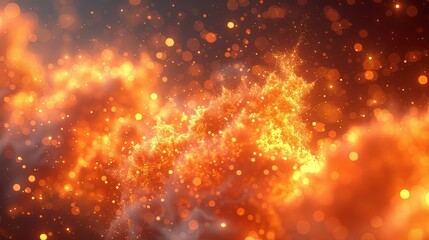 Wall Mural - A bright orange cloud of fire with many small glowing dots