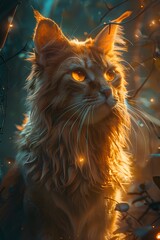 Canvas Print - Captivating Feline-Canine Hybrid Exuding Mystical Elegance in a Fantastical Woodland Scene with Vibrant, Visionary Impressions