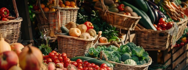 Wall Mural - Farm vegetables and fruits at the market. Selective focus.