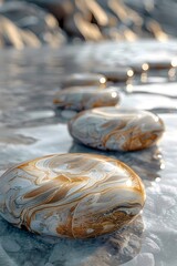 Canvas Print - Captivating Swirls of River-Worn Stones Nestled by a Serene Lake's Mirrored Shores