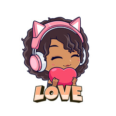 Poster - Cute african american gamer girl cartoon with heart icon