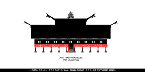 Wall Mural - East Kalimantan Lamin Traditional House Icon, a series of Indonesian traditional house architectural icons