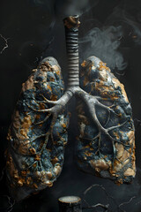 Wall Mural - Detailed 3D Rendering of Smoker's Damaged Lungs - Cautionary Health