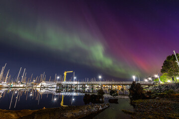 Wall Mural - northern lights over the marina