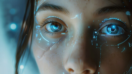 Poster - Future woman with cyber technology eye panel concept
