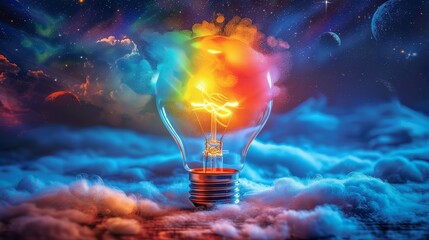 Creative concept of light bulb with colorful colors