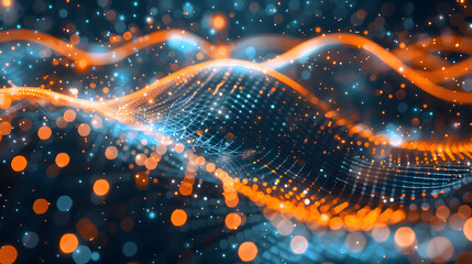 Aufkleber - Abstract technology stream background. Digital dynamic wave of dots. Network connection structure. 3D rendering