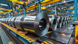 Galvanized steel coils on production line in factory