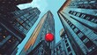 © AS Photo Family - An artistic urban scene portrayed in a comic book style with a vibrant red balloon contrasting against towering skyscrapers