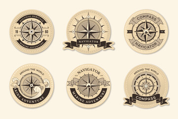 Canvas Print - Compass badges. Marine nautical labels set with place for text recent vector illustrations set