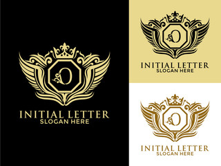 Wall Mural - Luxury royal wing Letter O Logo vector, Luxury wing crown emblem alphabets logo design template