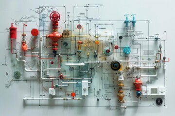 A complex network of pipes and valves