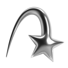 Wall Mural - 3d y2k chrome falling star with a curved tail, flash, meteor, or comet. shiny metallic glossy silver