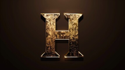 Poster - A striking golden letter H on a sleek black background. Perfect for graphic design projects or branding concepts