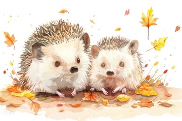 Poster - Two cute hedgehogs sitting side by side. Perfect for nature or animal themed projects