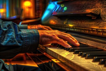 Poster - Close up of a person playing a piano, suitable for music related projects