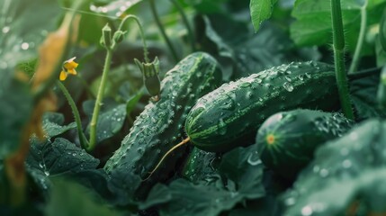 Poster - Close up of a bunch of fresh cucumbers, perfect for healthy eating concepts