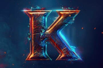 Aufkleber - Letter K surrounded by fire and smoke, suitable for design projects or branding