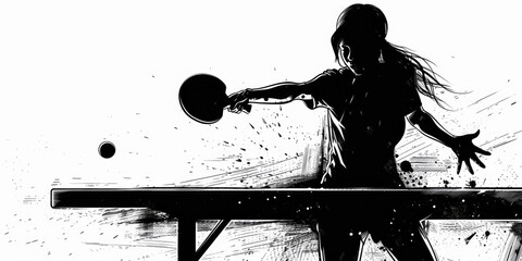Poster - A woman playing ping pong on a table, suitable for sports and leisure concepts