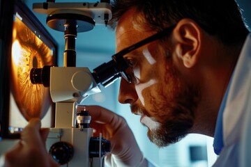 Poster - Close-up of a man inspecting food sample. Ideal for scientific or food industry concepts
