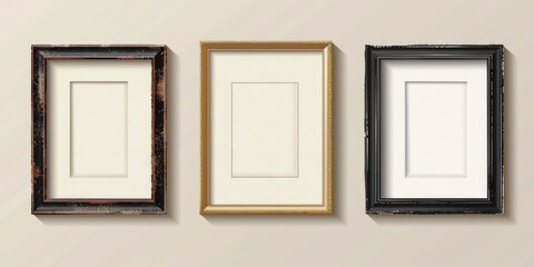 Poster - Three empty frames on a white wall. Ideal for interior design concepts