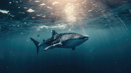 Poster - Majestic whale swimming under the bright sun in the ocean, perfect for nature and wildlife themes