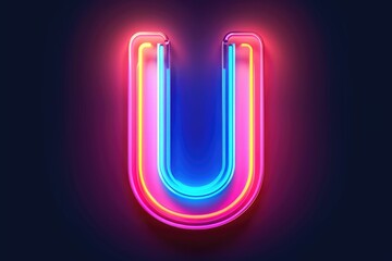 Wall Mural - Bright neon letter U glowing on a dark background. Suitable for graphic design projects
