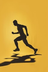 Poster - Silhouette of a man running on a vibrant yellow background. Perfect for sports or fitness themed projects