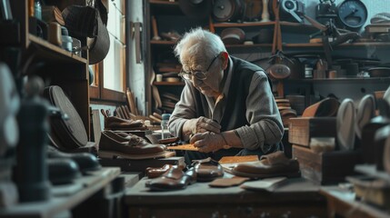 Poster - A man is seen working on a piece of wood. Suitable for woodworking or carpentry concepts