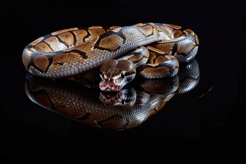 Poster - A close up of a snake on a black surface. Suitable for wildlife themes