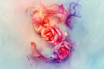 Poster - Two pink roses arranged in the shape of the letter S. Ideal for wedding invitations or floral themed designs