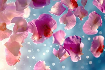 Poster - Pink flowers floating in the air, suitable for various designs