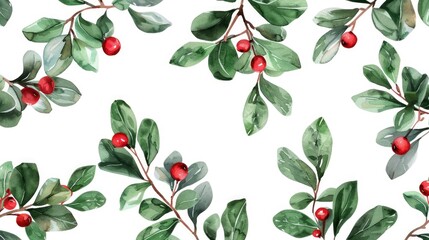 Poster - Detailed watercolor painting of a branch with vibrant red berries. Suitable for botanical illustrations or nature-themed designs