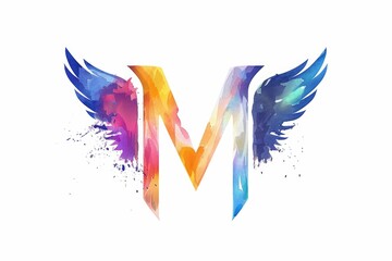 Poster - A unique image of a letter M with wings painted on it. Perfect for graphic design projects or educational materials