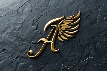 Poster - Gold letter with wings on a black background, perfect for luxury and elegant designs