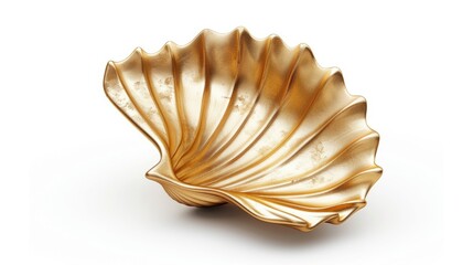 Aufkleber - A shiny gold shell shaped object on a clean white surface. Perfect for product display or luxury concept