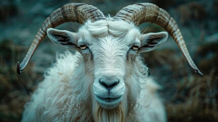 Aufkleber - Close up of a goat with large horns, suitable for farm or animal themes