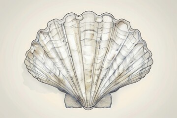 Poster - A drawing of a seashell on a white background. Suitable for educational materials or beach-themed designs