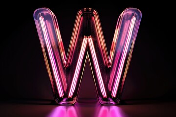 Poster - Neon letter W glowing in the dark, suitable for signage purposes