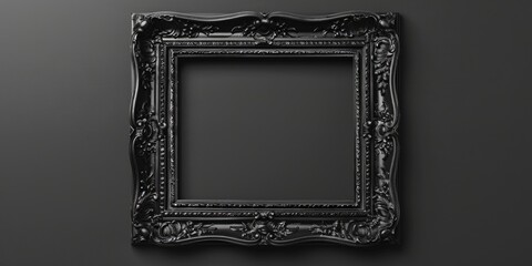 Poster - A black picture frame hanging on a black wall. Ideal for interior design concepts