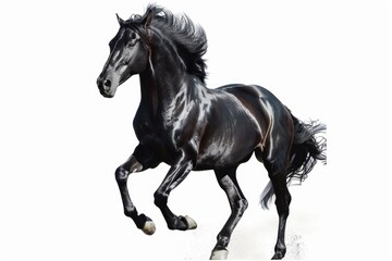 Aufkleber - A powerful black horse running on a clean white backdrop. Suitable for various equestrian and animal themes