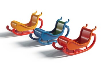 Canvas Print - Three plastic sleighs stacked on top of each other. Perfect for winter holiday designs