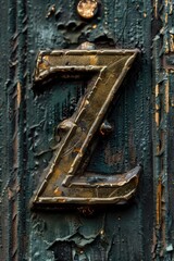 Poster - Close up of a metal letter Z on a wooden door. Suitable for various design projects