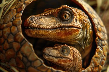 Poster - Close up of two small dinosaurs inside a ball, perfect for educational materials