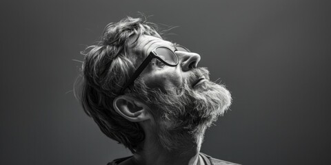 Poster - A monochrome image of a man wearing glasses. Suitable for various design projects
