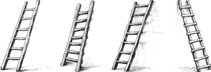a simple hand drawn pencil sketch of an old wooden ladder on white background