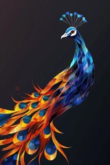 Leinwandbilder - Vibrant peacock standing on a dark backdrop, suitable for various design projects